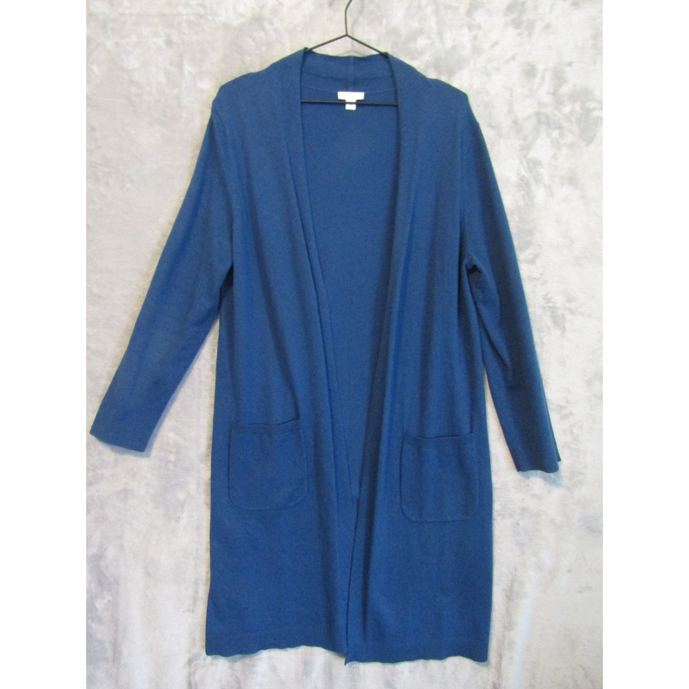 J. Jill Cardigan Sweater Womens Medium Teal Blue Longline Open Front Coastal